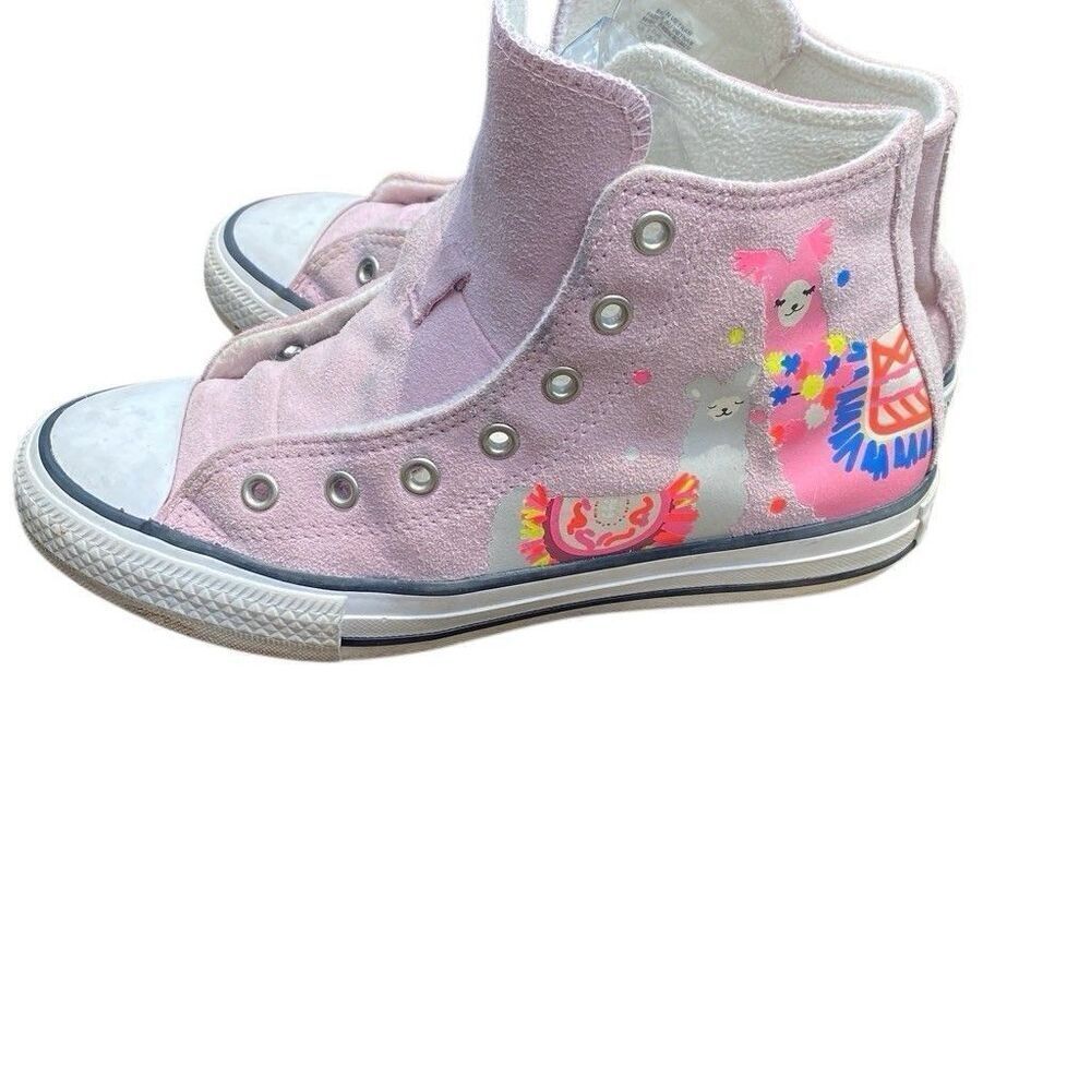 Converse Girls CTAS High GS Playful Llama Pink Suede Sneakers Size 5.5 - Picture 2 of 12